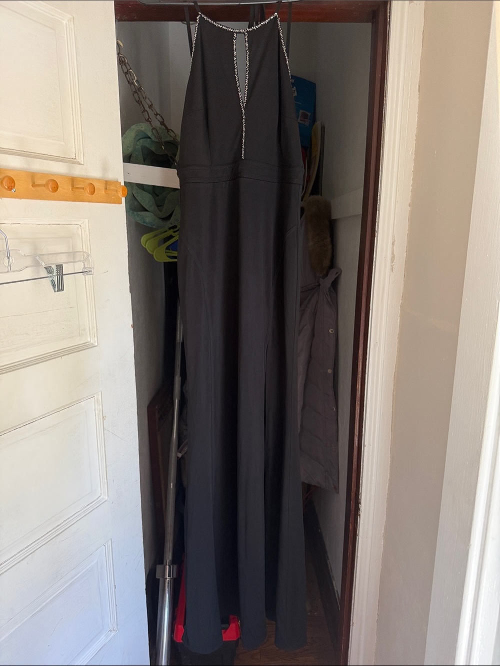 Black Halter Maxi Dress with Beaded Trim